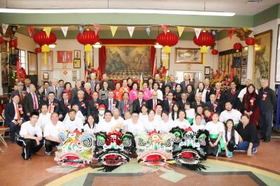 Lung Kong Tin Yee Association ancestor worship with Lion Troupe and guests together